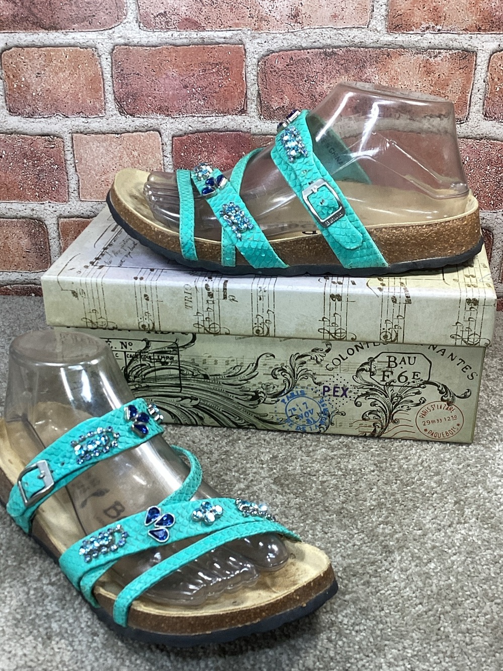 Betula by Birkenstock womens strappy teal slide sandals size 7